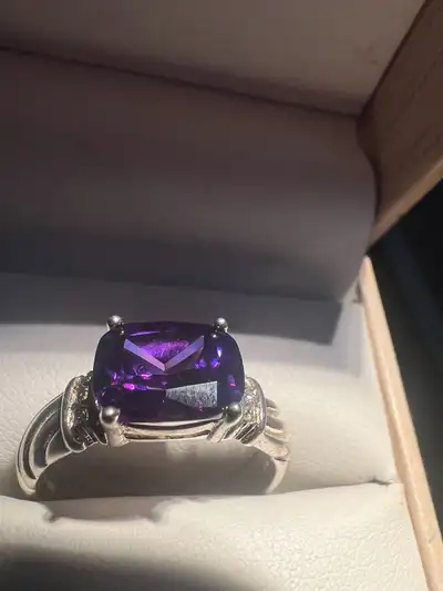 925 silver ring with amethyst and diamonds, View more