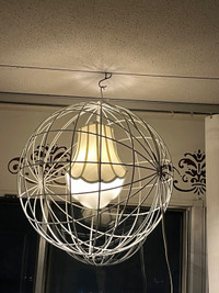 Vintage White Metal Sphere Pendant Lamp Shade 64” circumference 