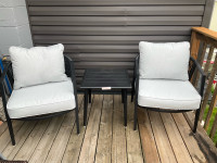  Outdoor two chairs one table  with cushions