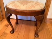 Vintage Oak Queen Anne Style Upholstered Ottoman