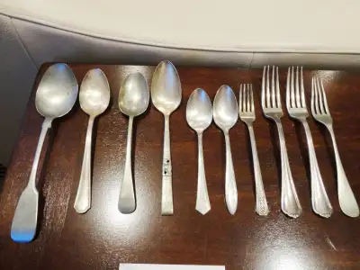 10 Piece Assorted Antique Silver Plated Spoons  & Forks $15/all, View more