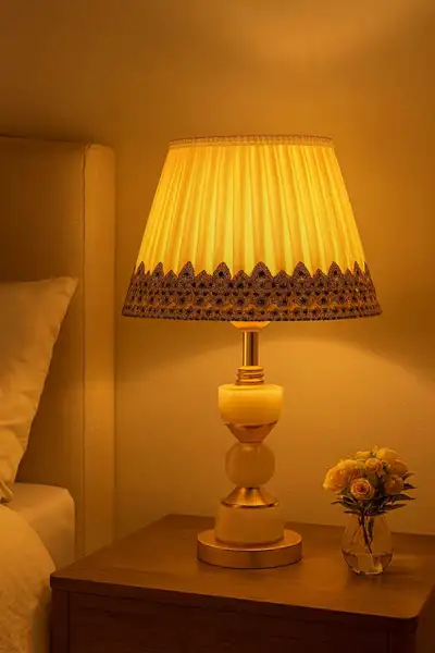 Classic Bedroom Lamp – Pleated Shade & Gold Base, View more