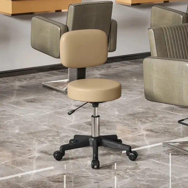 PU Leather Adjustable Rolling Stool, Round Swivel Drafting Stool in Chairs & Recliners in Markham / York Region - Image 3