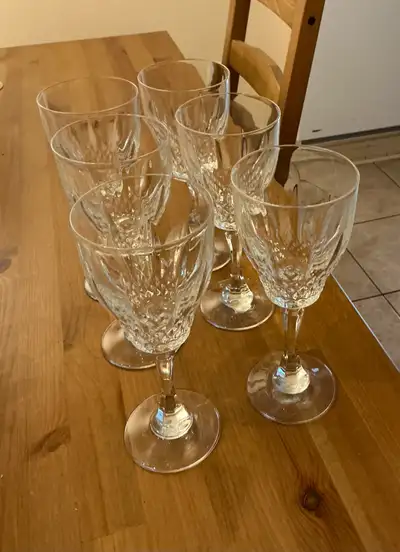 Only serious people and I live in montreal-north. Vintage Cristal Wine Glasses - Set of 6. $3 each....