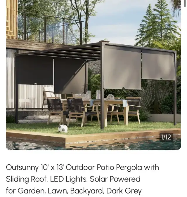 10x 13 Patio Pergola Sliding Roof, LED L in Other in Oshawa / Durham Region - Image 2