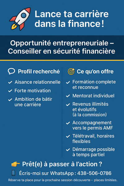 Opportunité entrepreneuriale – Conseiller en sécurité financière, View more