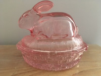 Vintage Glass Nesting Bunny in Pink