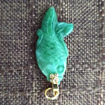 Vintage Hand Carved Double Sides Genuine Green Jade Koi Fish, View more