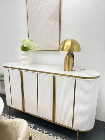 Dimensions: L160*W40*H90cm or 63*16*35.4 inches Solid wood panel, stainless steel decoration, creamy...