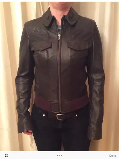 Beautiful brown leather jacket for women size medium, View more