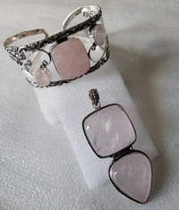 Valentines Sale !! QUARTZ Large Pendant and Cuff Bracelet New