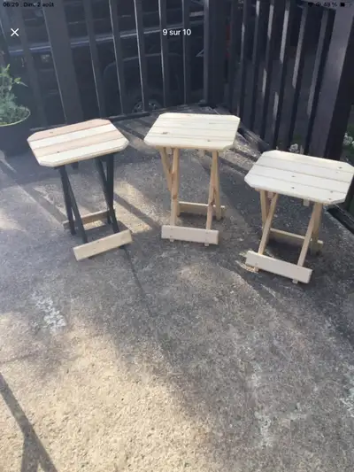tabouret ou petit  banc en bois pliant  en pin pour extérieur, n, View more
