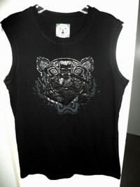 Kenzo Black Sleeveless Tiger print Tee, Size S New!