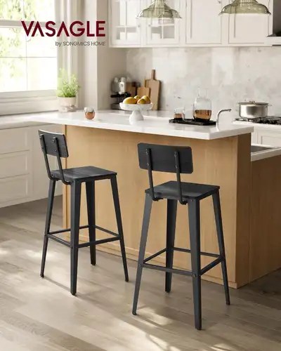 Bar Stools Kitchen Chairs with Back Rest Steel Frame Easy Assem, View more