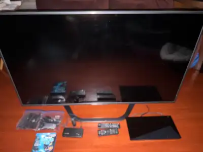 3D Tv plus 3D DVD player, HDMI selector box, remotes, 6 pairs of 3D glasses, and two 3D movies. HDMI...