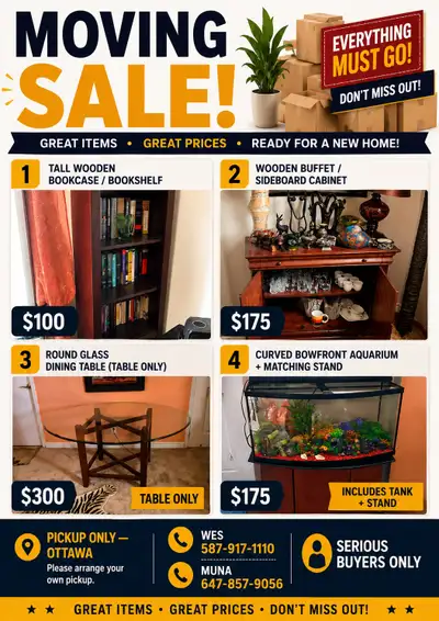 Moving Sale - Furniture, Aquarium & Home Items - Prices in Ad, View more