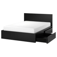 Ikea MALM King bed frame, Luröy slatted base, 4 storage boxes