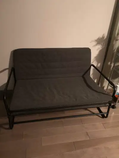 Small Couch is 51" wide and folds out to be a double bed. Very good condition.