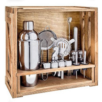 HBlife 18 Piece Cocktail Shaker Set with Rustic Pine Stand