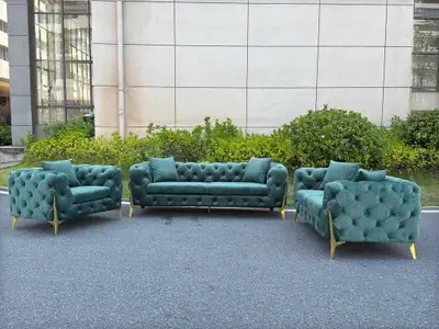 Sophisticated new velvet sofa set with golden legs , View more