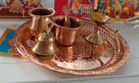 Hindu Puja set - copper utensils, cotton hand made batti, god ph