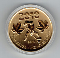 CANADA. Pièce en argent de $5.00 pour 2010 "Médaille d'or HOCKEY