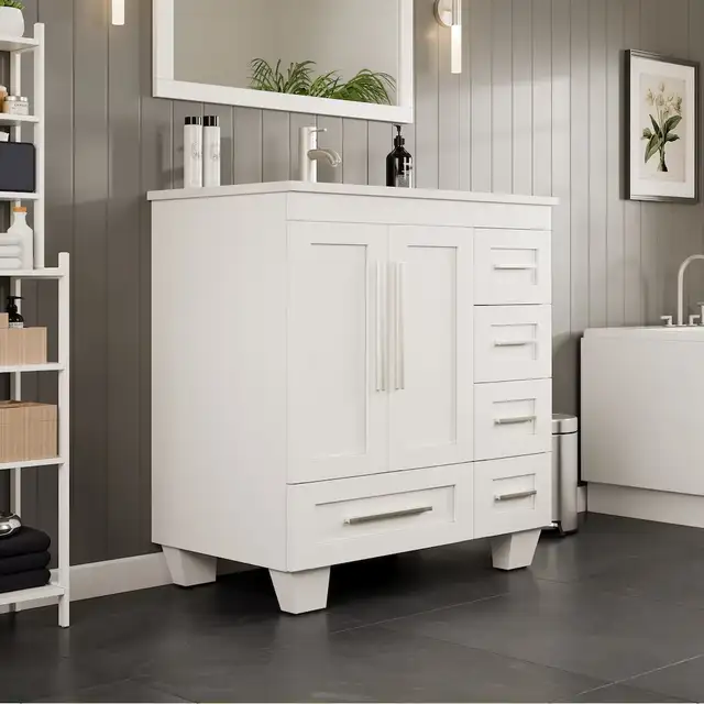 30” Bathroom Vanity with Carrara Quartz Top – Brand New in Cabinets & Countertops in Oakville / Halton Region - Image 3