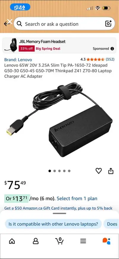 Lenovo 65W Slim Port AC Adapter, View more