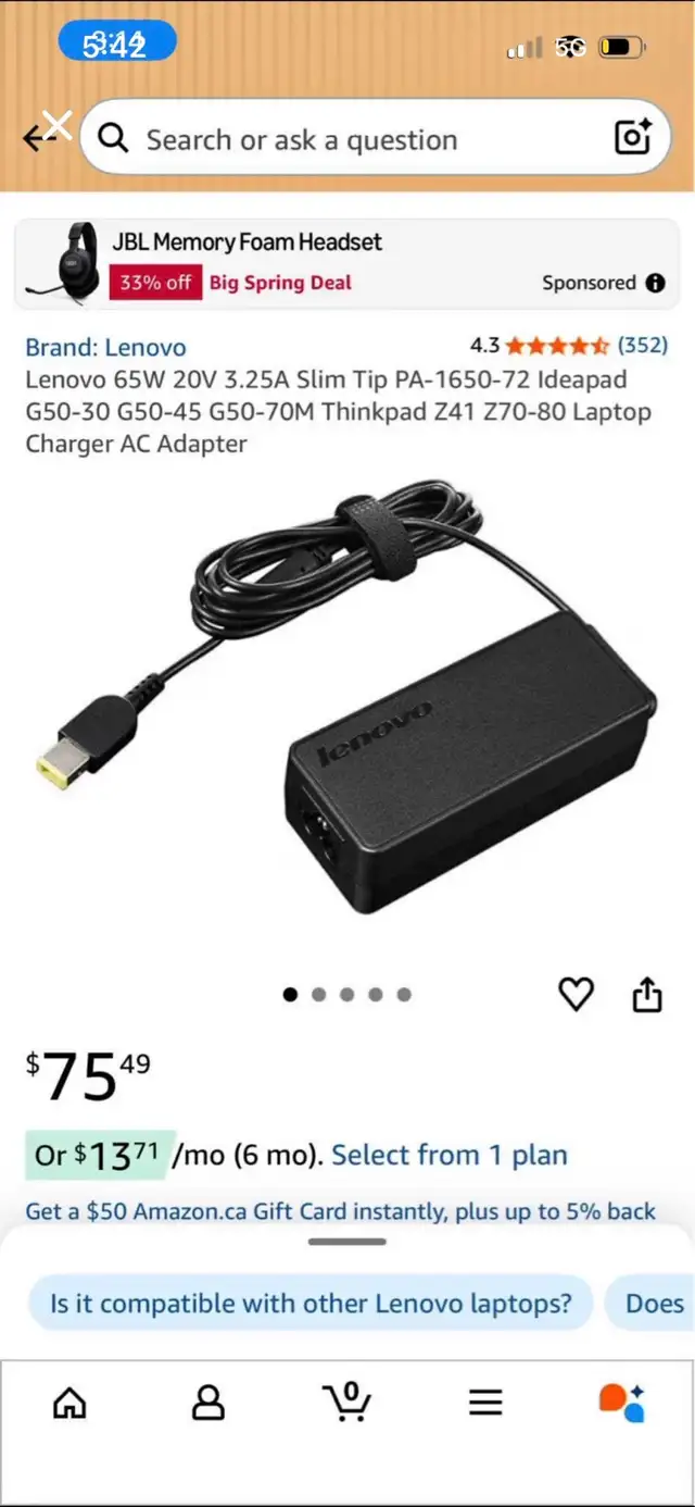 Lenovo 65W Slim Port AC Adapter in Laptop Accessories in London - Image 2