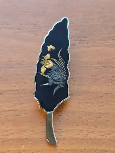 Damascene Gold Inlay Iris Brooch, View more