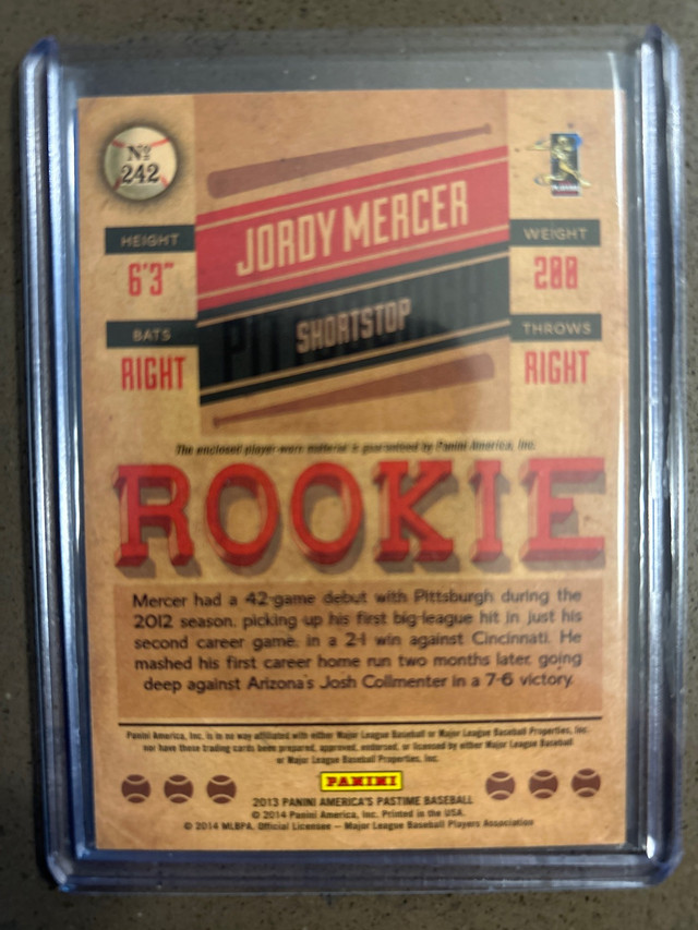 Jordy Mercer Rookie Patch Card in Arts & Collectibles in Markham / York Region - Image 2