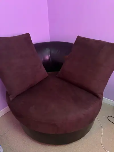 $50 Round rotating cozy couch with two cushions, View more