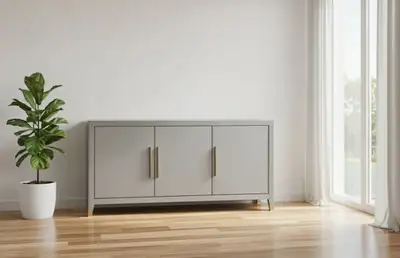 RH "Graydon" Triple Door Fog Shagreen/Brass Sideboard, View more