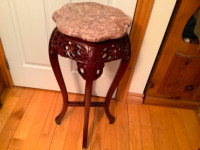 Vintage Rosewood Marble Top Four Legged Plant/Side Table