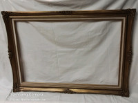 Antique solid wood gold  frame with fancy moldings, linen accent