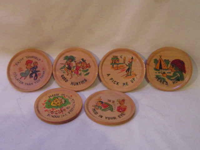 Vintage ~ Wooden ~ Joke Coasters ~ Set of 6 #58 in Arts & Collectibles in Winnipeg - Image 2