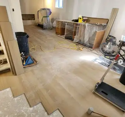 Offering reliable hardwood flooring and staircase installations, refinishing, and tile, laminate, an...