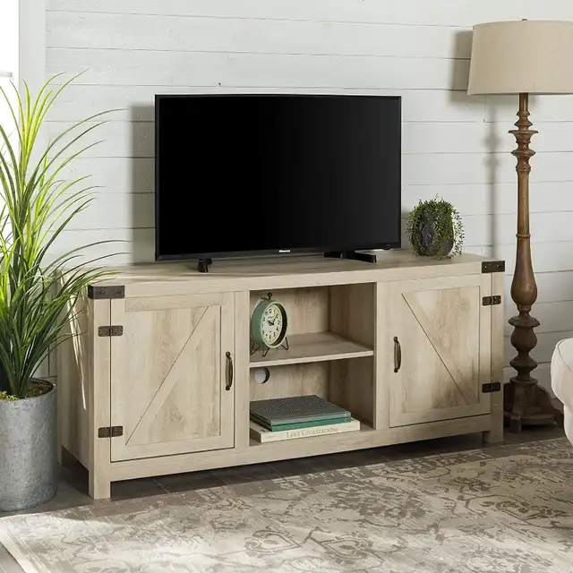 Walker Edison 58" Barn Door TV Stand w/ Side Doors in White Oak62864743623427125