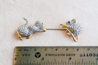 Vintage Rhinestone Cat and Mouse Stickpin