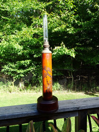 OIL LAMP RARE antique Japanese bamboo Meiji Taisho era CARVED