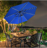 EliteShade 9ft Patio Umbrella with LED lighting Non Fading Blue