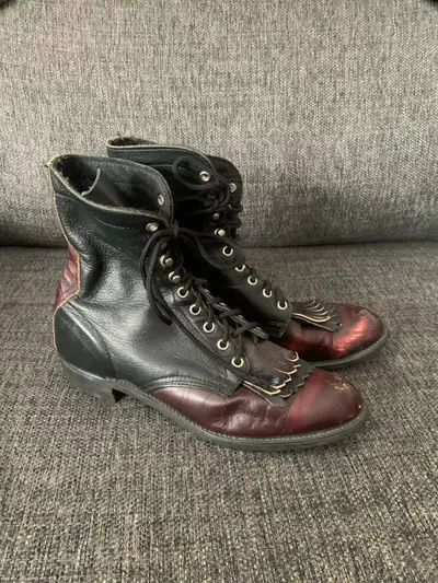 Vintage Leather Roper Boots | Size 9| Cowboy & Western Boot. Two-tone leather lace-up roper boots wi...