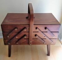Vintage Wooden Sewing Box 3 tier fold out