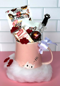Tasse à café en céramique avec cuillère Motif chat mignon, Rose