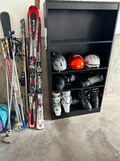 Skiing gear- two sets ; boots, poles, helmet, slides. Moving and cannot pack them.