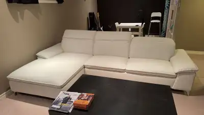 Like-New Genuine Leather Sectional Sofa – White, View more