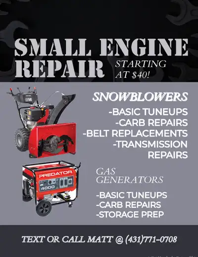 Lawnmower and small engine Repair Services, View more
