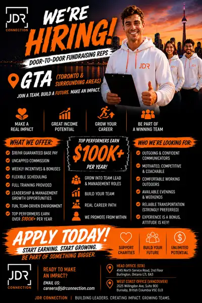  NOW HIRING – FULL-TIME FUNDRAISERS  GTA & Surrounding Cities, View more