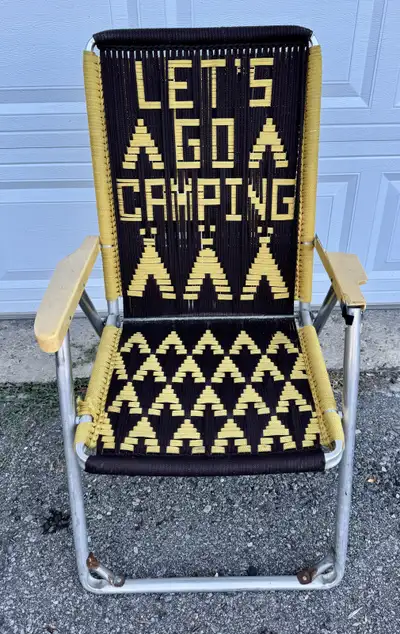 Vintage Macrame Woven Aluminum Folding Camping Cottage chair, View more