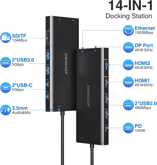NEW USB C Docking Station Dual Monitor USBC Hub with Dual HDMI